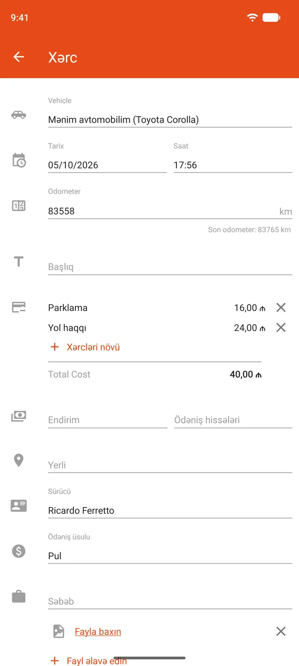 Dayanacaq və ödənişli yollar, endirim və hissə-hissə ödəniş daxil edilmiş xərc qeydi