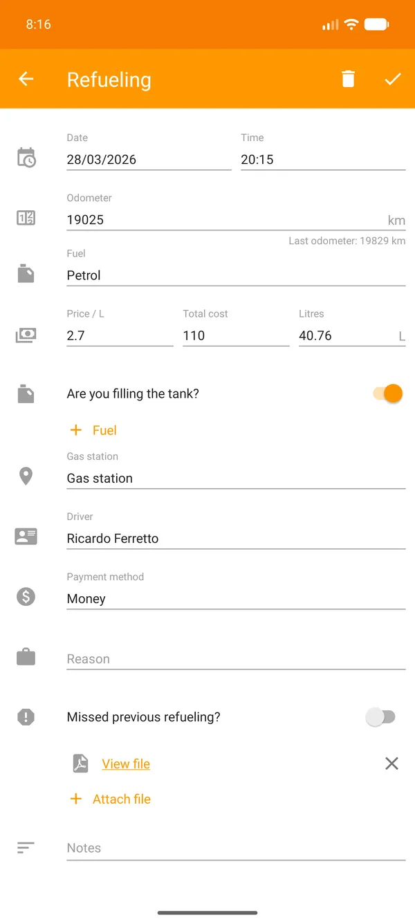 Drivvo — Registration — Fuel Tracking