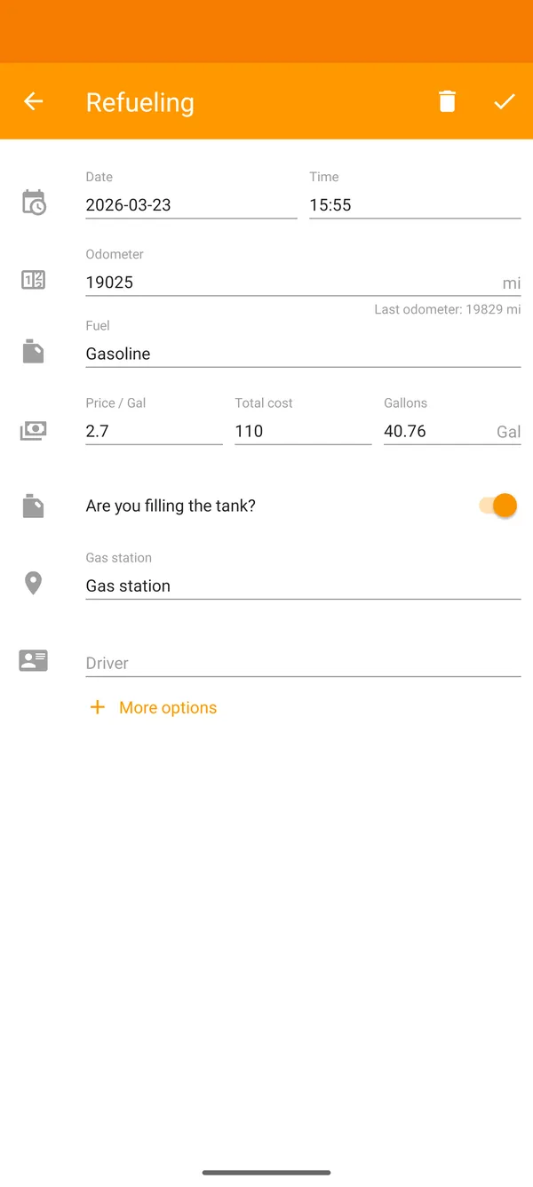 Drivvo — Registration — Fuel Tracking