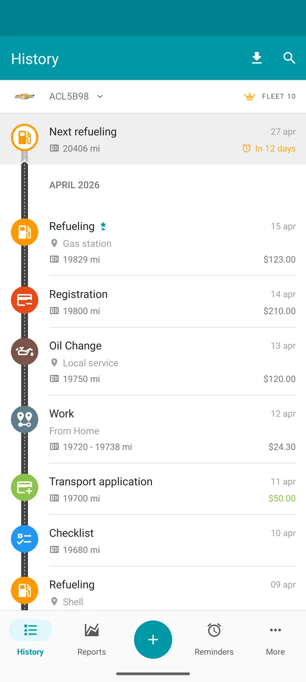 Drivvo — Records history