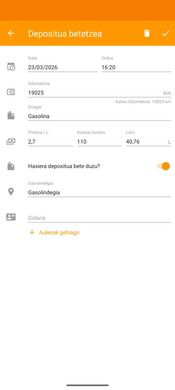 Drivvo — Erregistroa — Erregaiaren jarraipena