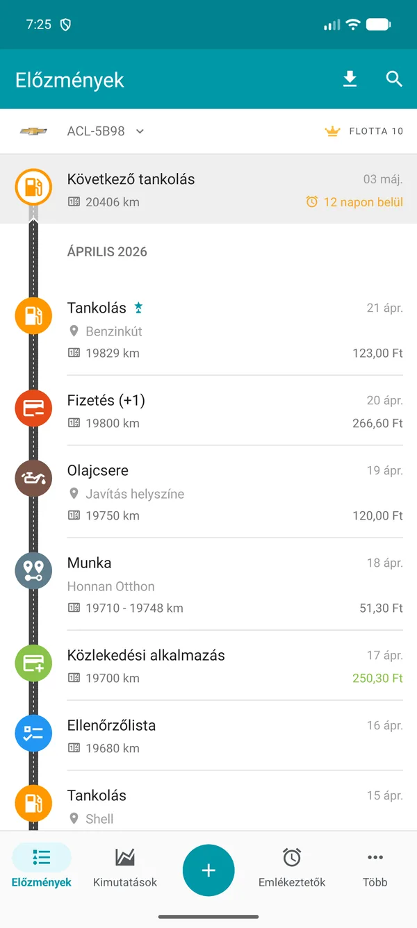 Drivvo — Bejegyzések előzményei