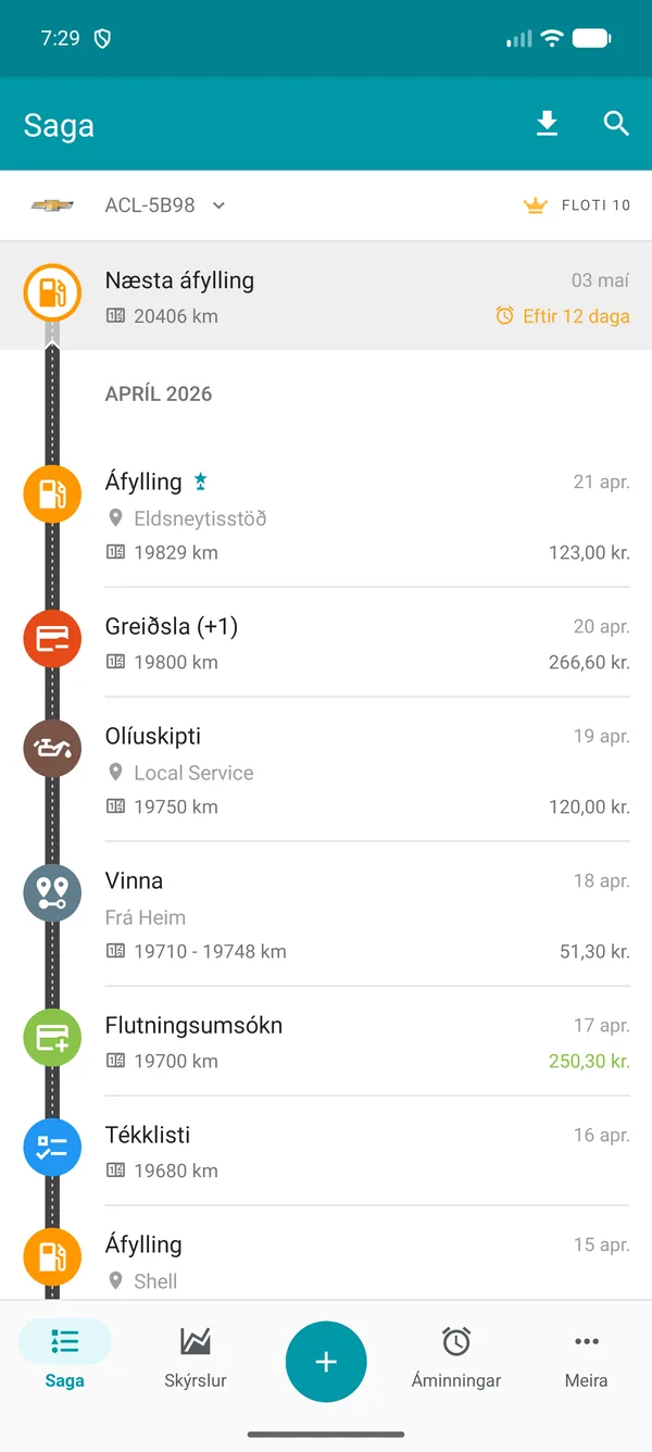 Drivvo — Skráningarsaga