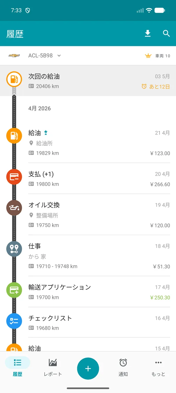 Drivvo — 記録履歴