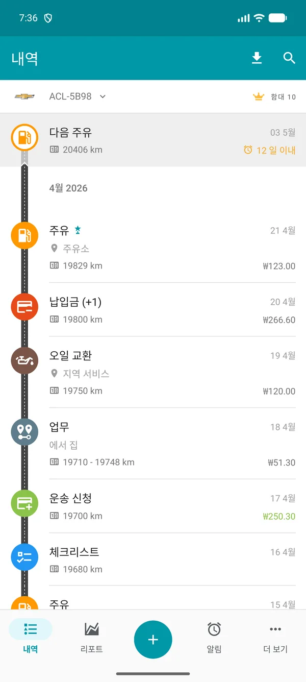 Drivvo — 기록 이력