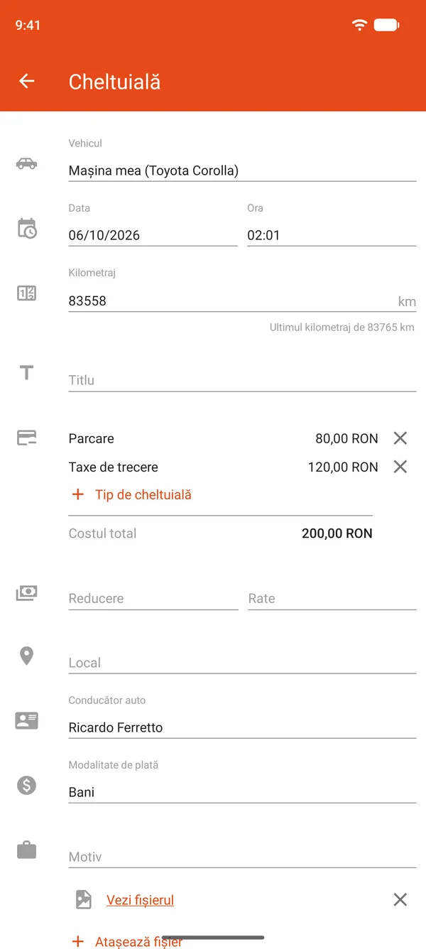 Înregistrarea unei cheltuieli cu parcarea și taxele de drum, cu reducere și plată în rate