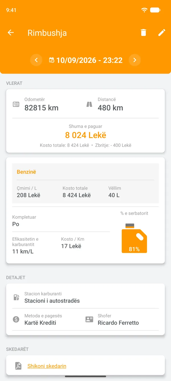 Rimbushja e ruajtur me efikasitetin e karburantit, distancën e përshkuar dhe koston për njësi distance