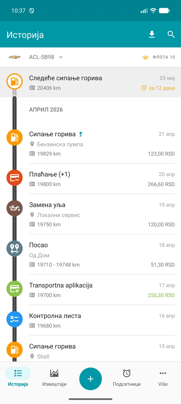 Drivvo — Историја записа