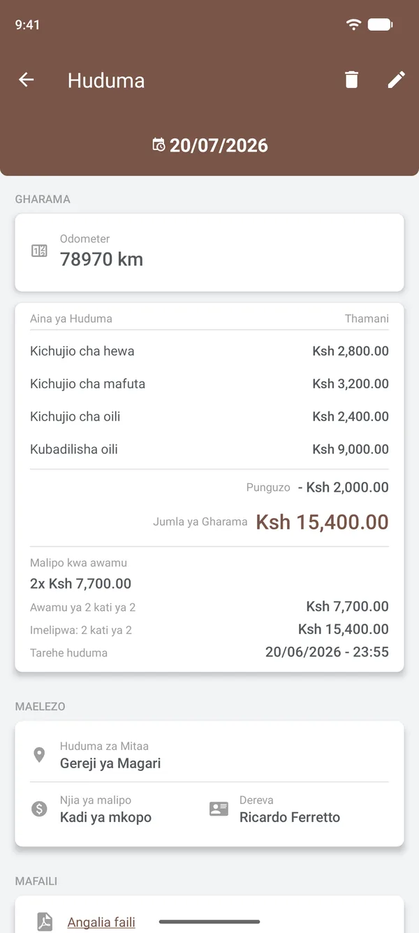 Maelezo ya huduma yenye vipengele, punguzo, malipo ya awamu, mahali na dereva