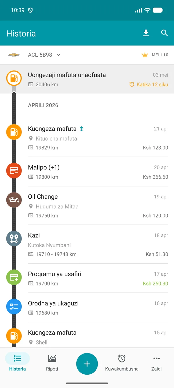 Drivvo — Historia ya rekodi