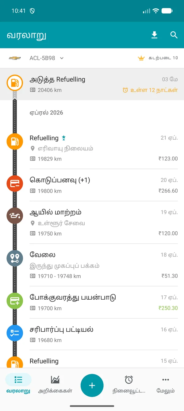 Drivvo — பதிவுகள் வரலாறு