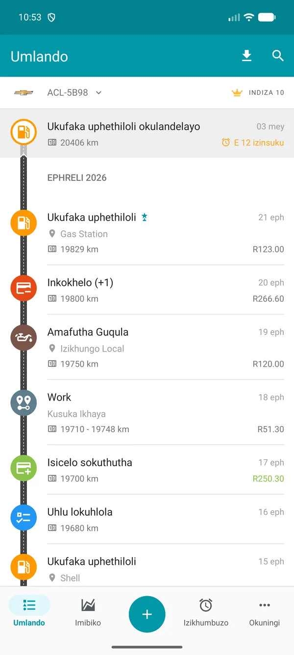 Drivvo — Umlando wamarekhodi